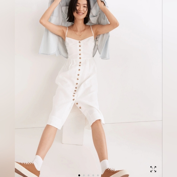 NWT Madewell Linen-Cotton Cami Button-Front Midi Dress, Size 0 - Picture 4 of 12